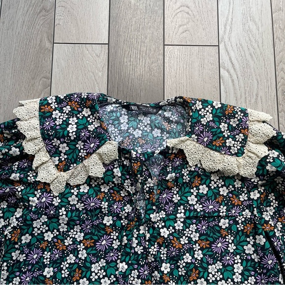 Zara Floral Blouse with Ruffled Collar - Picture 2 of 10